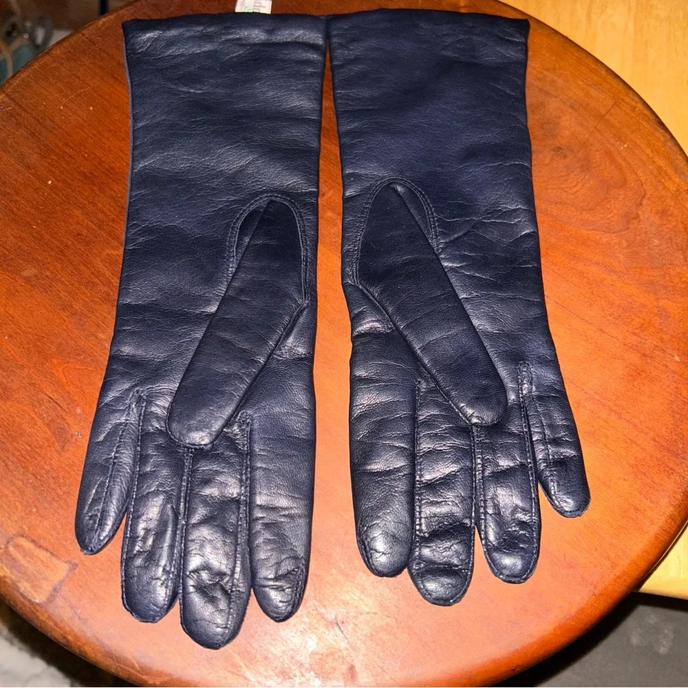 Vintage Madova Leather Gloves Black 100% Cashmere Lining Sz 6.5 Made in Italy